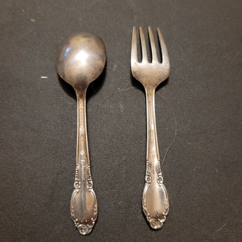 VTG 1881 Rogers Oneida Enchantment Flatware Baby Child Fork & Spoon‎